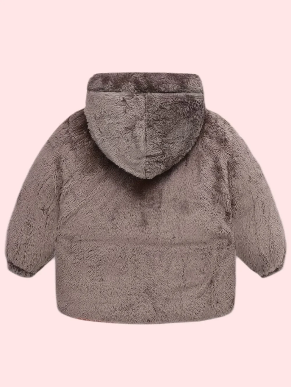 Irresistablely Cute Pink and Brown Kids Puffer Jacket with Faux Fur Hood - Picture 3 of 4